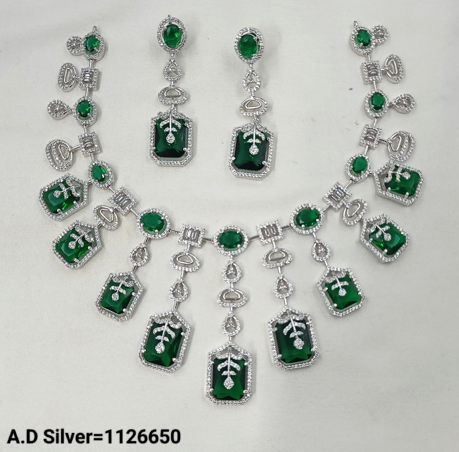 Elegant Silver-Plated AD Necklace Set – Bridal & Party Wear